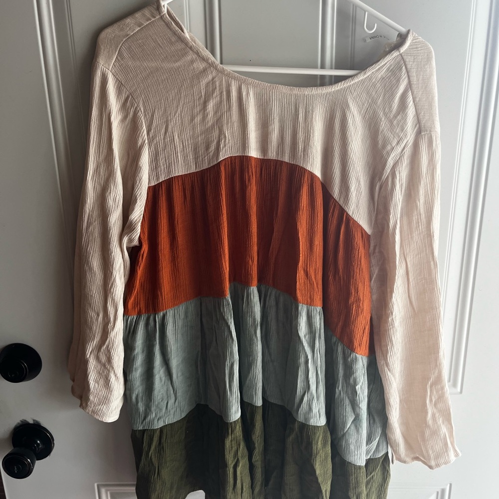 Zara Cream and Orange Color Block Tunic with 3/4 Sleeves
